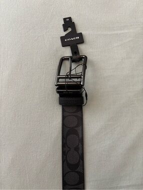 Coach Black Signature Men's Belt with Gunmetal Buckle